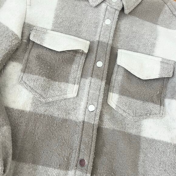 Abercrombie Tan Plaid Shacket XS Oversized Fit Coastal Cowgirl Jacket - Picture 7 of 11